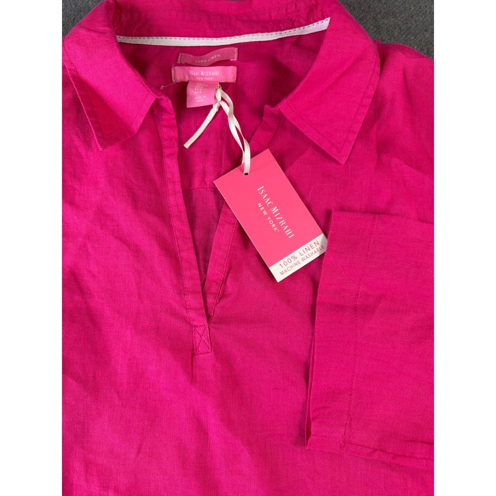 Isaac Mizrahi Tunic Women Large 100% Linen‎ Side Tie V-Neck 3/4 Sleeve NEW Top